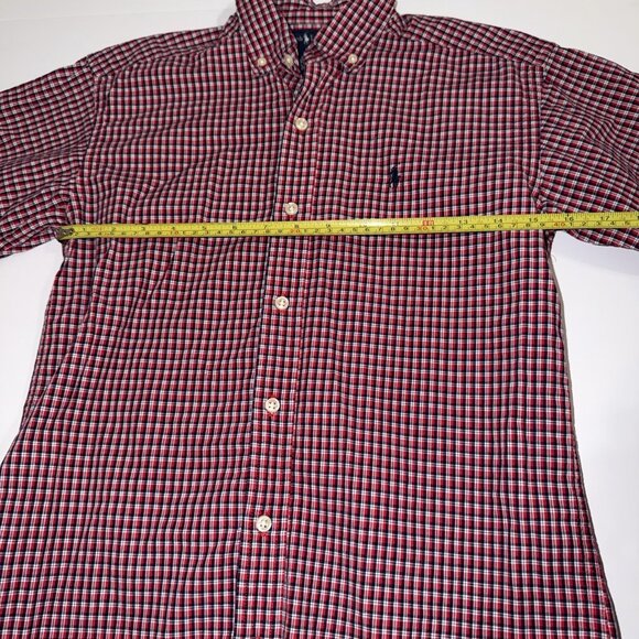 Polo Ralph Lauren Boys Button Down Shirt Red White Blue Plaid M 12 14 Pony Logo - Picture 6 of 8